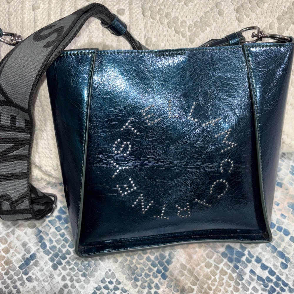 Stella McCartney teal metallic faux leather crossbody Bag - Picture 2 of 7